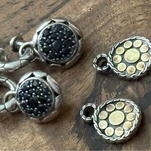 John Hardy Silver and Black Spinel convertable Earrings with 18k Gold Accents
